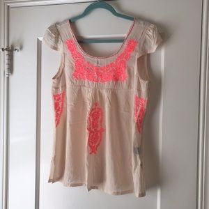 Pink Mexican Print Embroidered Top